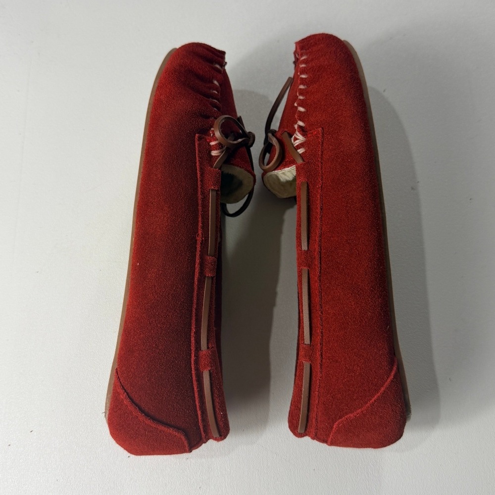 Blitz Molly Red Suede Moccasin Slippers Faux Fur Lined Womens Size 11M NEW - Picture 6 of 10